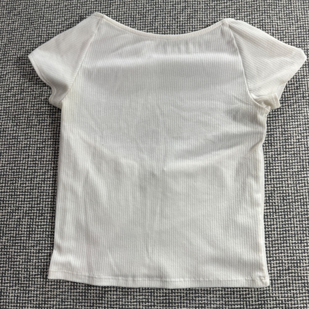 Urban Outfitters White Ribbed Open Back Short Sleeve Top Size L